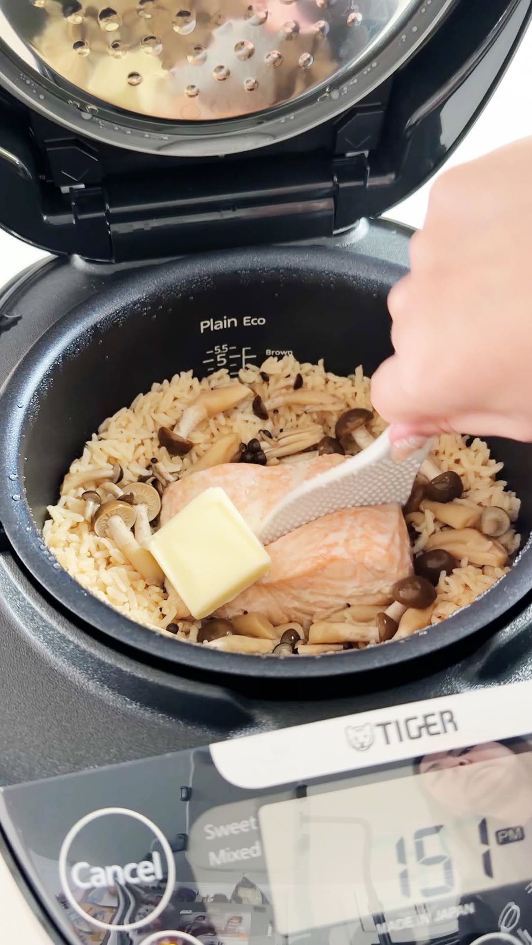 Rice Cooker Salmon and Mushroom Takikomi Rice